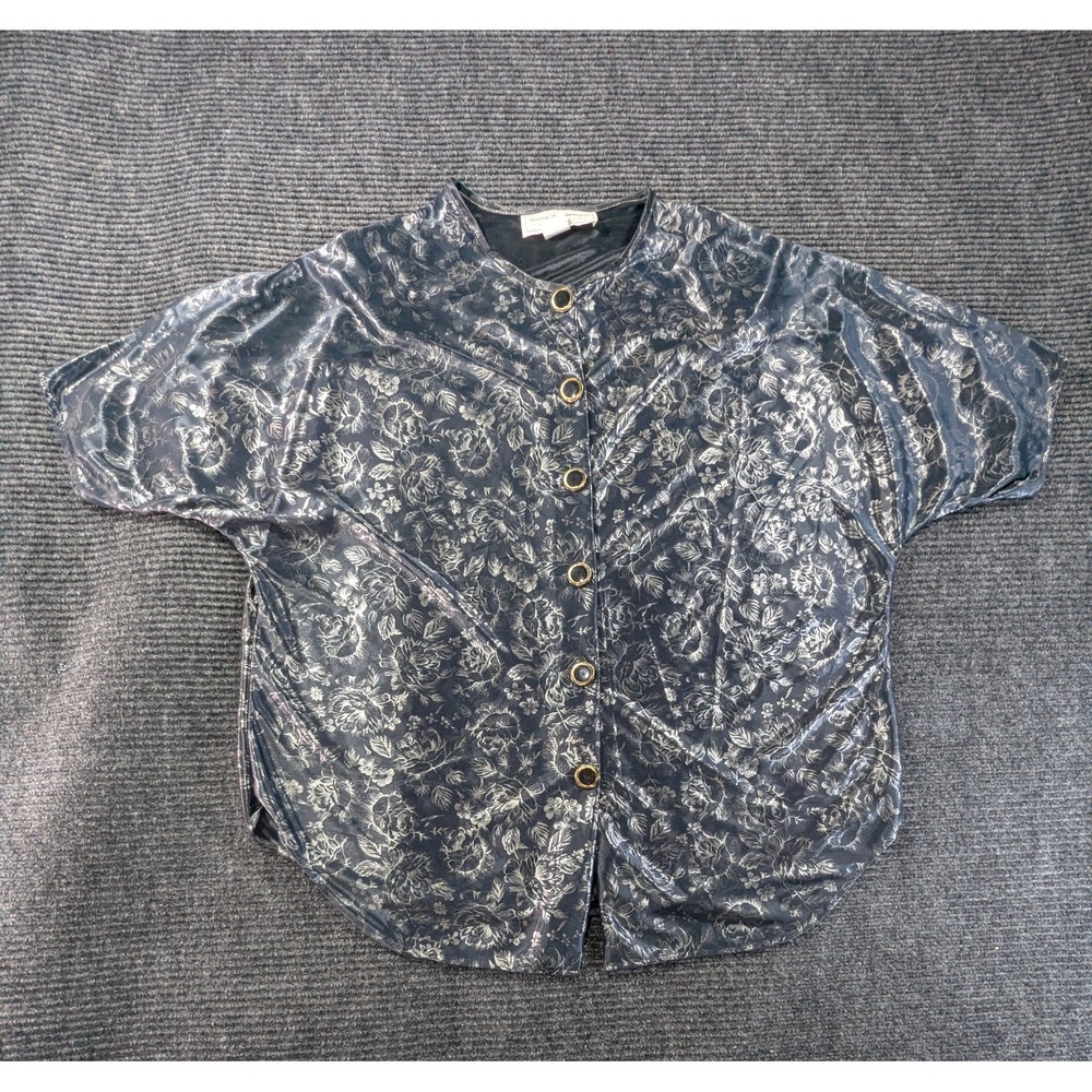 Maggie Lawrence Collection Shirt Womens 18/20 Black Silver Floral Button Front